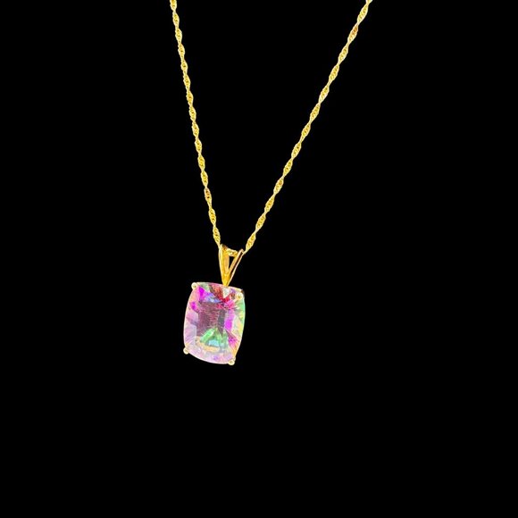 Vtg 14K Gold Mystic Topaz Pendant Necklace With Rope Chain Made In Croatia - Picture 16 of 16